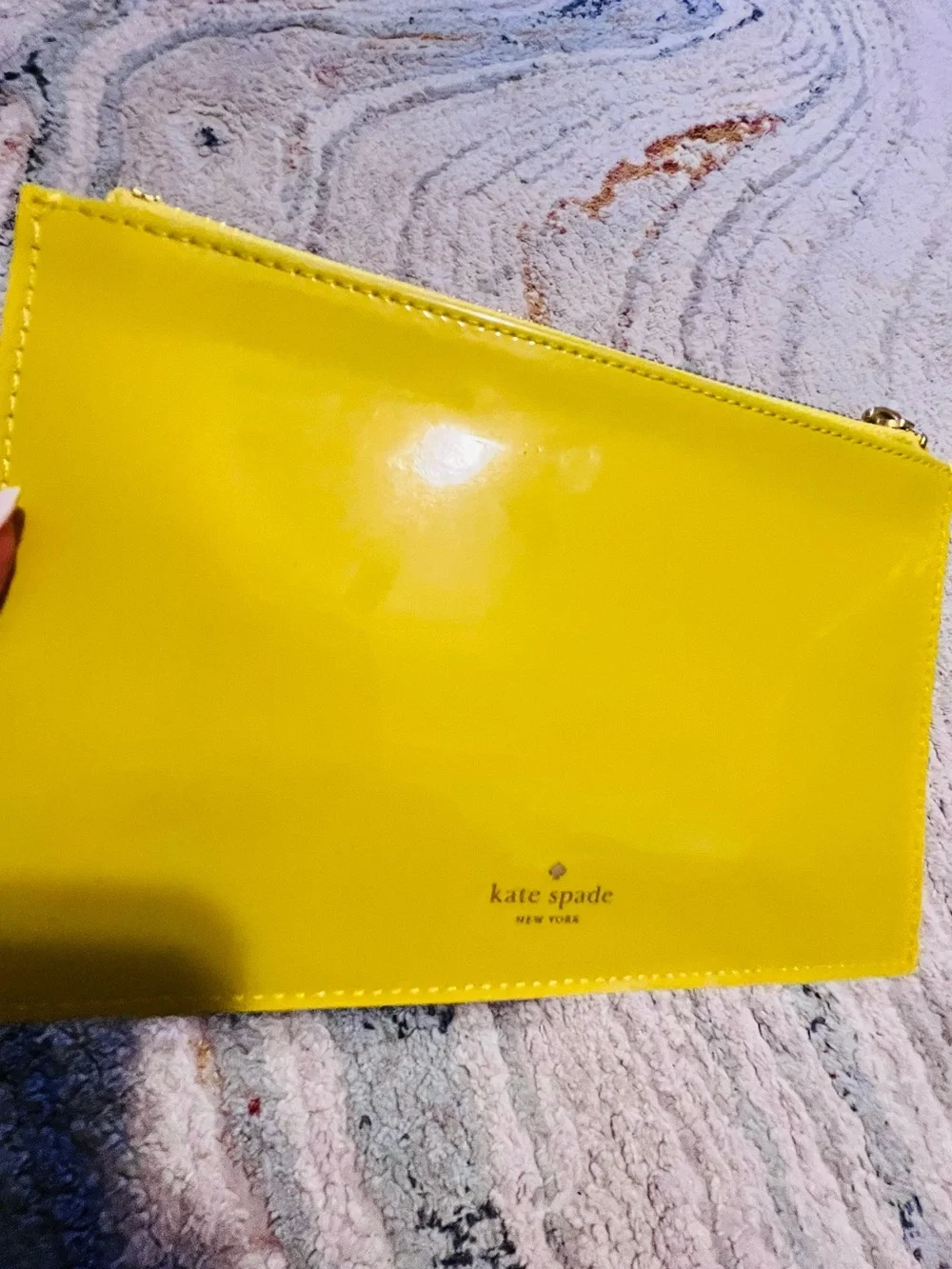 kate spade glossy yellow zip pouch.        NWT